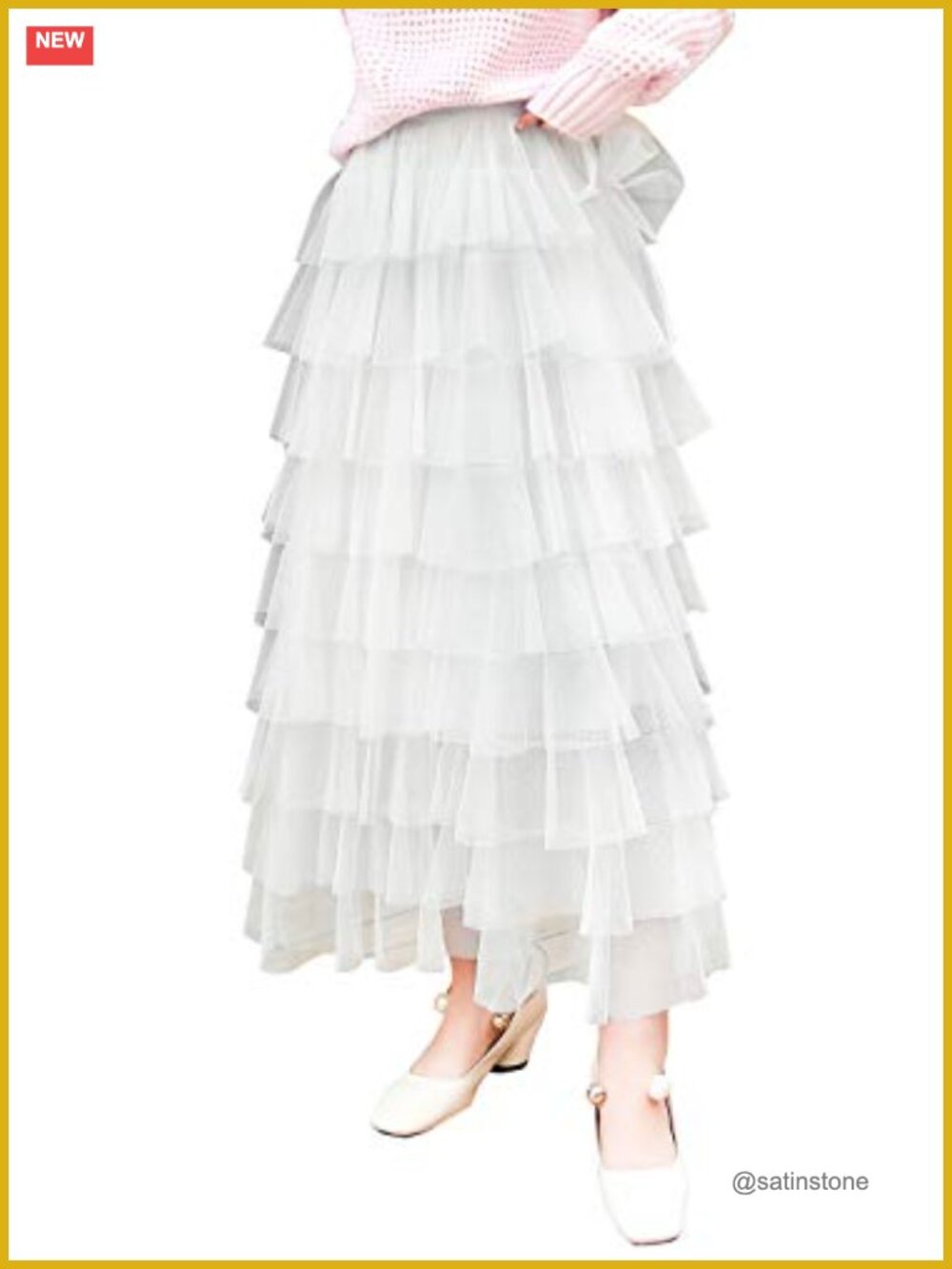 Women's Elastic Waist Tulle Layered Ruffles Mesh Long Tiered Skirt